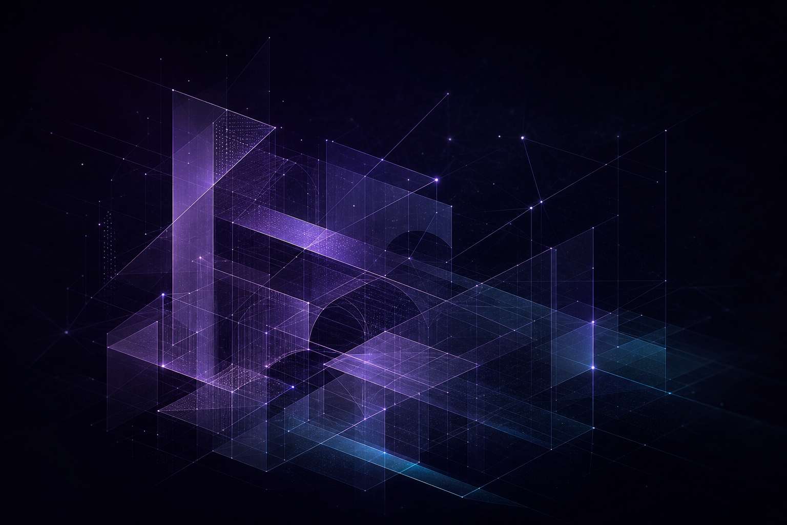 Abstract architectural illustration — translucent geometric forms suggesting systems